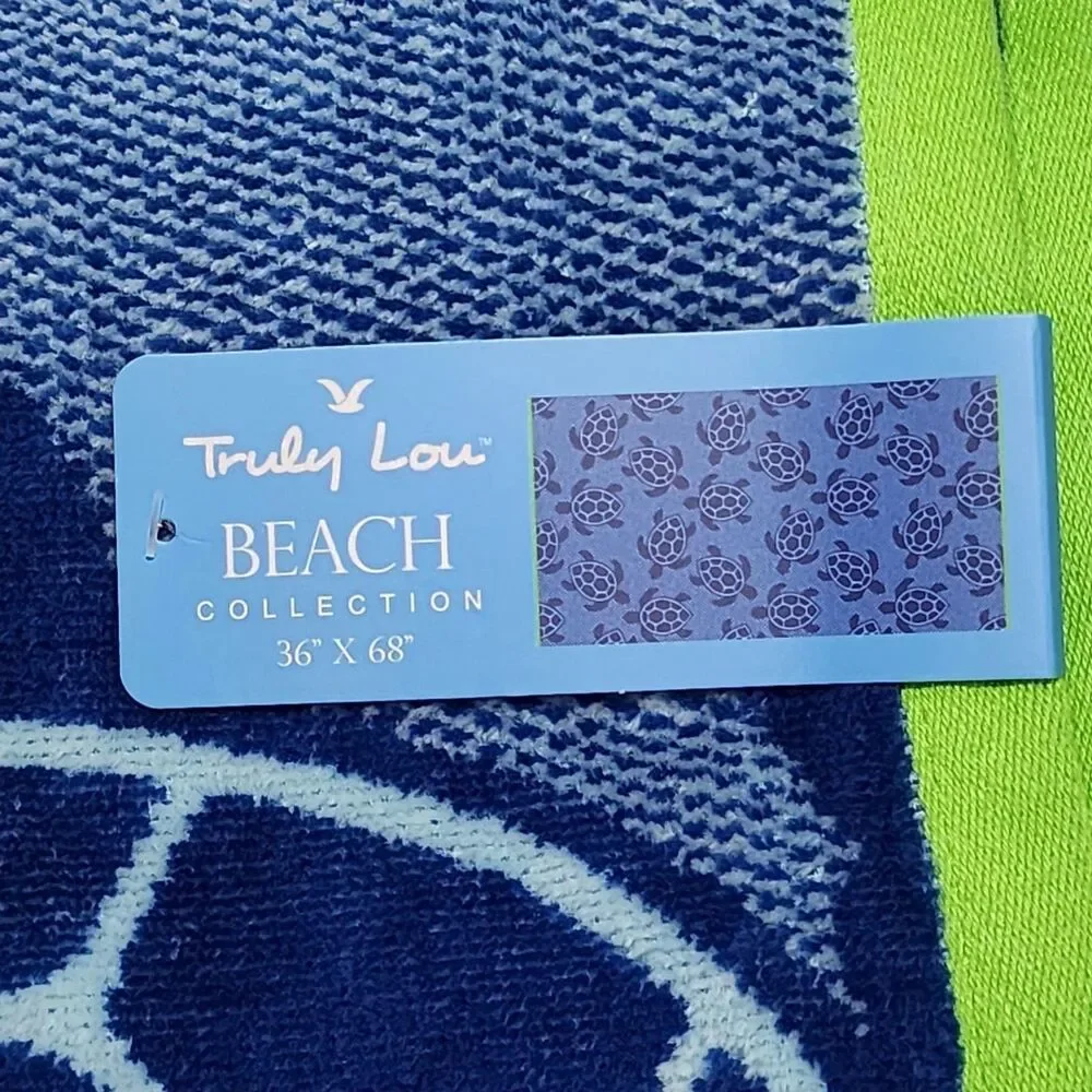 Truly Lou Turtle Cotton Spa Pool Beach Towel Blue Soft Absorbent Quick Dry 36x68